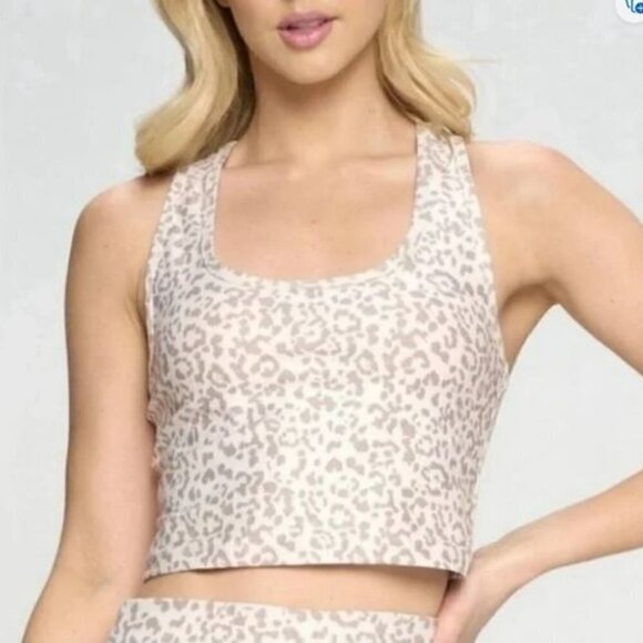 EVOLUTION & Creation KENDELL Beige Leopard Compression Crop Tank Top Size S - Picture 1 of 1